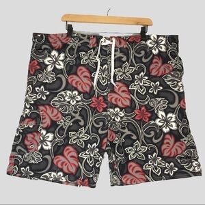 OP Sport Board Shorts Mens XL Gray Red Graphic Swim Trunks Drawstring Mesh Lined